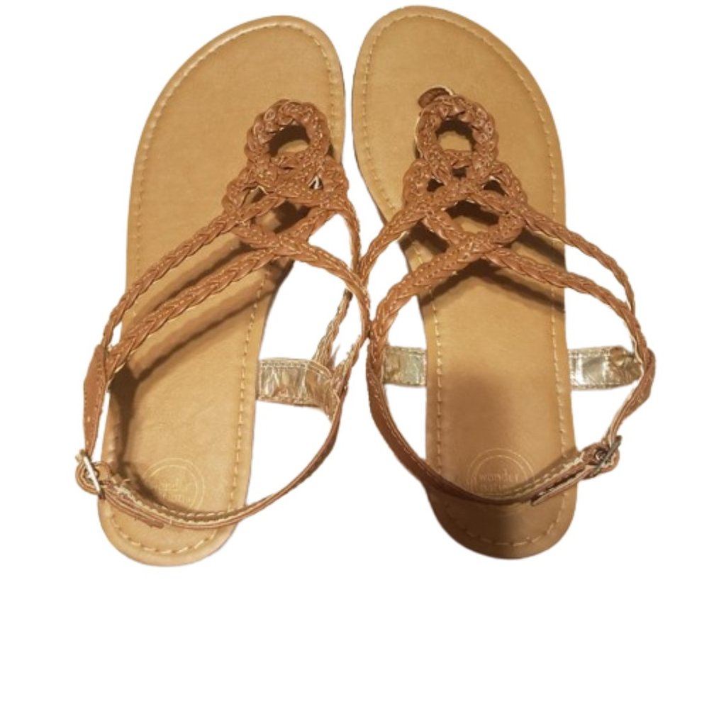 CRISS-CROSS BROWN BRAIDED SANDALS Girls Big Kid 4 Adjustable Buckle WonderNation